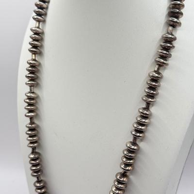 LOT 184J: Vintage Taxco Mexico 925 Sterling Silver 22” Bead Necklace (89.0g)