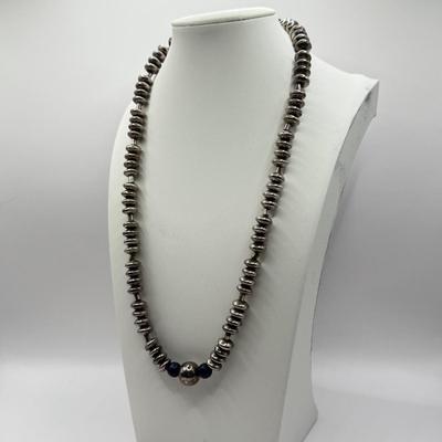 LOT 184J: Vintage Taxco Mexico 925 Sterling Silver 22” Bead Necklace (89.0g)