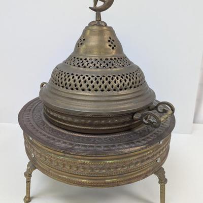 Antique Arabic Turkish Brass Brazier Pierced Brass Dome Crescent Moon & Star