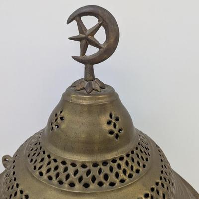Antique Arabic Turkish Brass Brazier Pierced Brass Dome Crescent Moon & Star