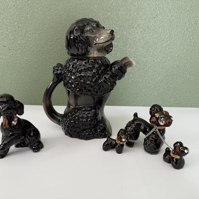 Vintage Black Poodle Dog Pitcher Goebel Poodle, Japan Spaghetti Poodles