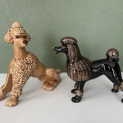 Large tan Ceramic PoodleMCM Lefton Black/Gold Ceramic Poodle