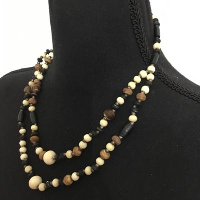 Vintage earthly stone beaded double strand necklace