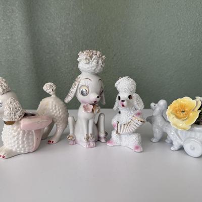 Vtg Anthropomorphic Sugar Poodle w/Accordion, Google Eye Poodle, Japan Spaghetti succulent poodle planter