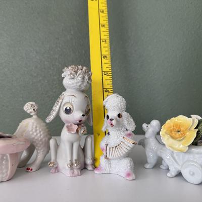 Vtg Anthropomorphic Sugar Poodle w/Accordion, Google Eye Poodle, Japan Spaghetti succulent poodle planter