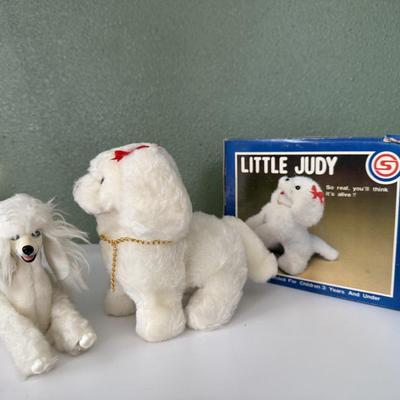 Vintage Little Judy Battery operated furry stuffed animal plus a second spotted poodle