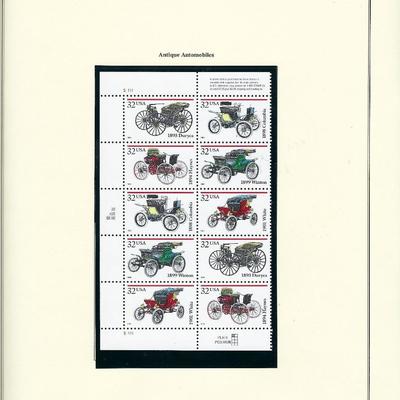 1995 US stamp collector sheet featuring Antique Automobiles stamps