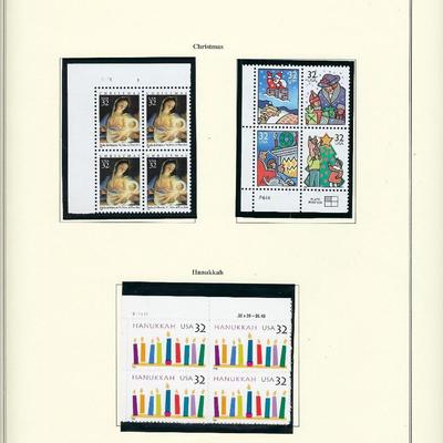 1996 US stamp collector sheet featuring Christmas and Hanukkah stamps