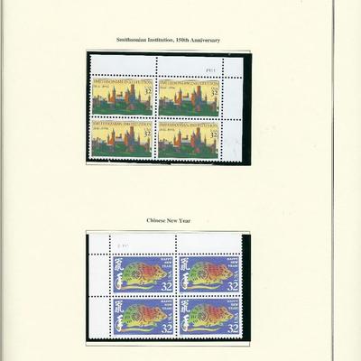 1996 US stamp collector sheet featuring Smithsonian 150th Anniversary and Chinese New Year stamps