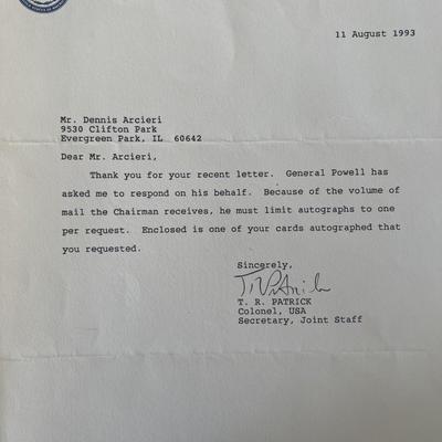 Colonel T.R Patrick signed typed letter 