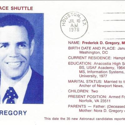 Frederick Gregory signed 1978 Space Shuttle commemorative First Day Cover