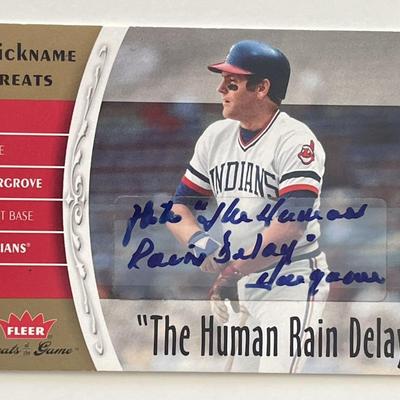 Mike Hargrove The Human Rain Delay signed 2006 Fleer Nickname Greats trading card