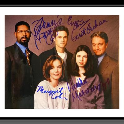 Now and Again signed photo autographed by 	
Eric Close,
Dennis Haysbert,
Margaret Colin,
Heather Matarazzo and
John Goodman. 8X10 Inches