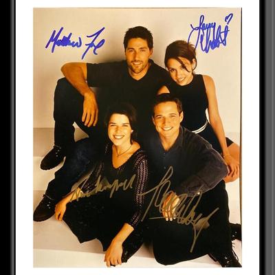 Party of Five cast signed photo autographed by Neve Campbell, Matthew Fox, Scott Wolf and Lacey Chabert. 8X10 Inches