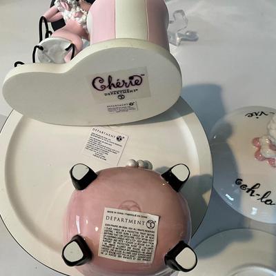 NEW Department 56, Cookie Jar, Candle, Tooth Pick holder, plus 4 pink poodle plates