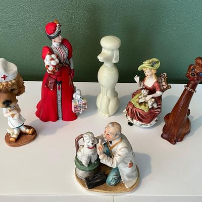 Lefton Japan Doctor plus bobble head nurse, AVON Lady and perfume dog, plus