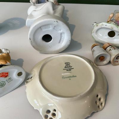 Lladro Lady w/poodle(no shine), Lefton clown, Japan salt/pepper shaker, Little girl, Rosenthal plate,