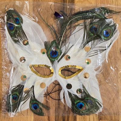 Feather Mask, Wig, and Butterfly Fan