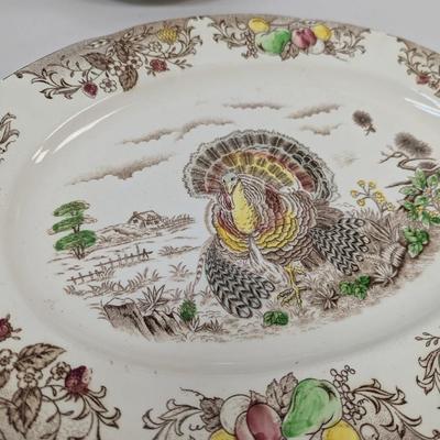 Hand Painted Turkey Platter Peacock Metal Serving Tray Berry Aluminum Tray