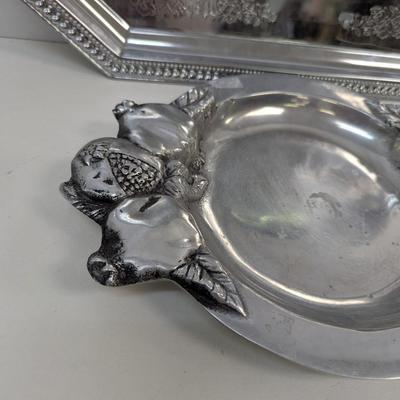 Hand Painted Turkey Platter Peacock Metal Serving Tray Berry Aluminum Tray