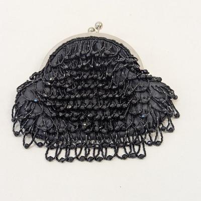 BIJOUX TERNER Black Beaded Sequin Small Purse Evening Bag