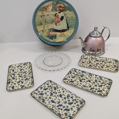 Japanese Viking Trays Vintage Tin Danish Butter Cookies Girl Coffee Pot