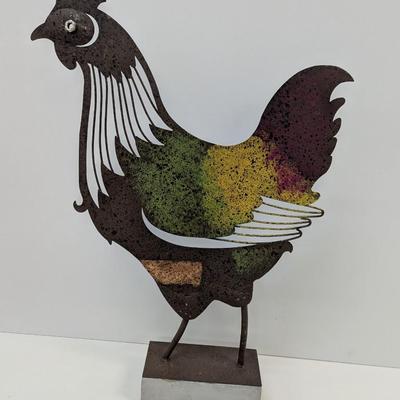 23" Tall Metal Artsy Hen On Stand Figurine