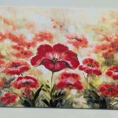 Sale Photo Thumbnail #2597: Floral Painting On Canvas Signed 27 1/2" x 19 3/4"