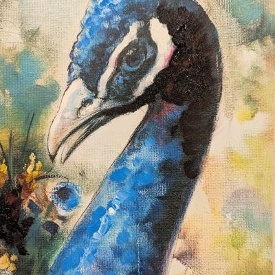 Peacock Painting On Canvas Signed 27 1/2" x 19 3/4"