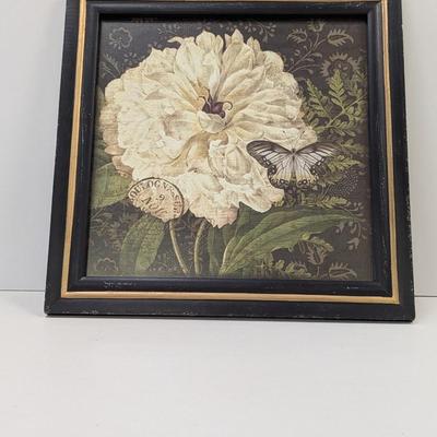Framed 18" x 18" Flower With Butterfly Art