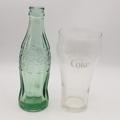 Lot of Vintage Coca-Cola: Set of 4 Glass Soda Pop Bottles (Green - Rockville Ind Indiana, Clear), Set of 4 Red And Black Checkered...