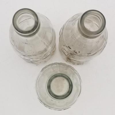 Lot of Vintage Coca-Cola: Set of 4 Glass Soda Pop Bottles (Green - Rockville Ind Indiana, Clear), Set of 4 Red And Black Checkered...