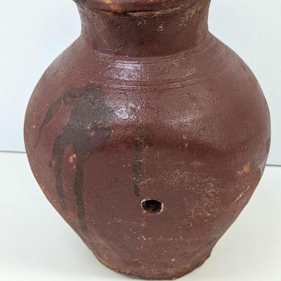 Vintage Clay Pot Flat On One Side With Drainage Hole