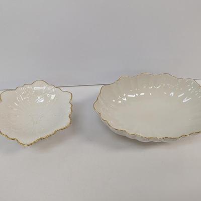 Lenox USA Symphony Scalloped Oval Bowl & Footed Candy Dish 24K Edges