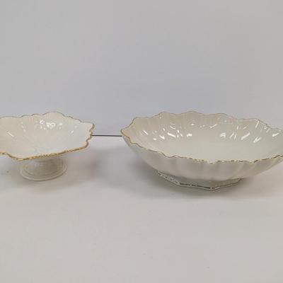 Lenox USA Symphony Scalloped Oval Bowl & Footed Candy Dish 24K Edges