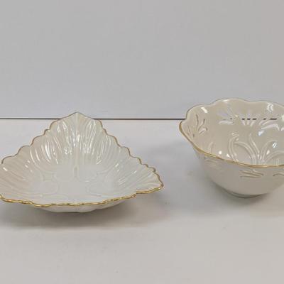 Lenox USA Triangle Bowl & Westbury Punch Out Design Bowl 24K Edges