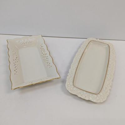 Lenox USA Greenwich Mint Tray & Pierced Trinket Dish 24K Edges