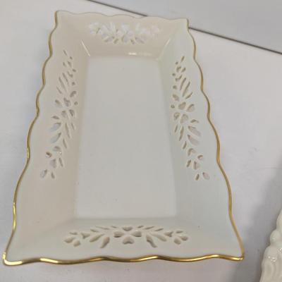 Lenox USA Greenwich Mint Tray & Pierced Trinket Dish 24K Edges