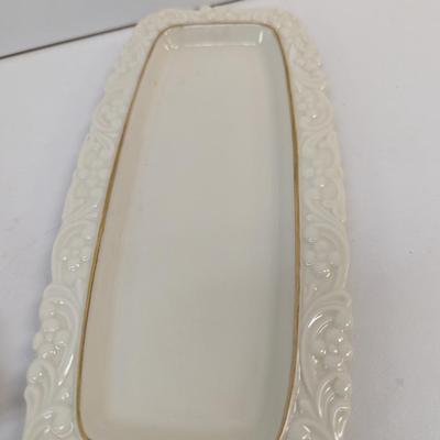 Lenox USA Greenwich Mint Tray & Pierced Trinket Dish 24K Edges
