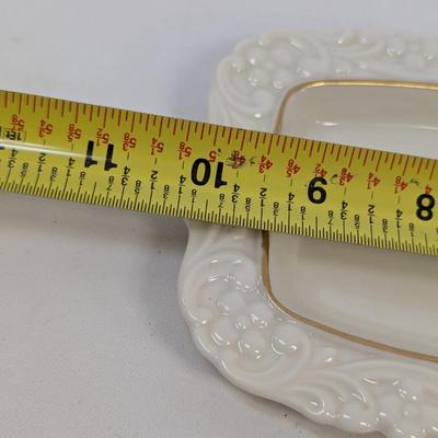 Lenox USA Greenwich Mint Tray & Pierced Trinket Dish 24K Edges