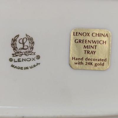Lenox USA Greenwich Mint Tray & Pierced Trinket Dish 24K Edges