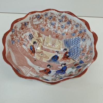 Vintage Japanese Hand Painted Berry Strainer Bowl