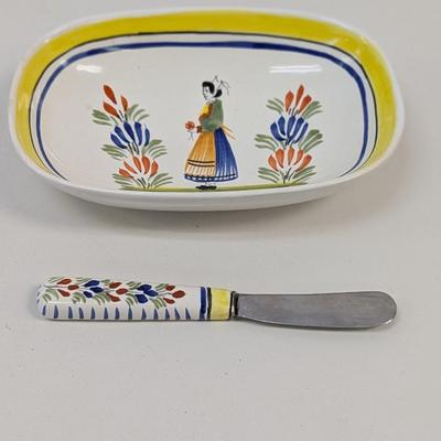 Henriot Quimper 7" Butter Tray With Knife