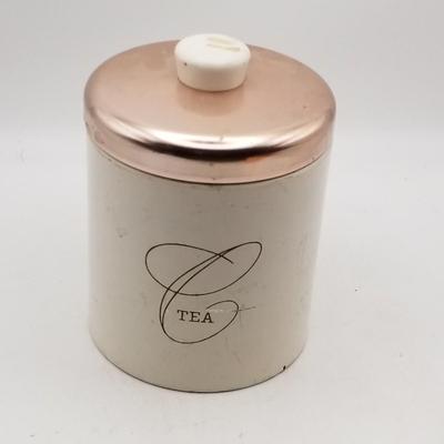 Lot of 4 Misc Vintage Tea and Coffee Canisters - Metal, Chrome Copper, Aluminum, Plastic - Ransburg Masterware Kromex - Some Sold As-Is