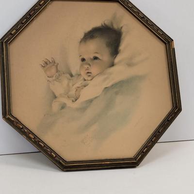 Bessie Pease Gutmann Original Print Awakening Vintage Art Deco Octagonal Frame