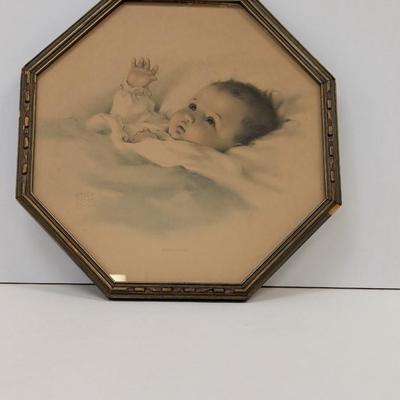 Bessie Pease Gutmann Original Print Awakening Vintage Art Deco Octagonal Frame