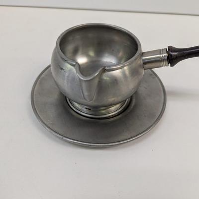 Marked Vintage Pewter Gravy Bowl With Saucer