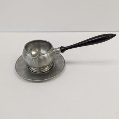 Marked Vintage Pewter Gravy Bowl With Saucer