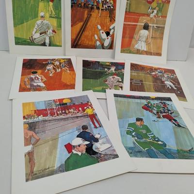 Jim Woodend Set Of 8 Vintage Sport Prints