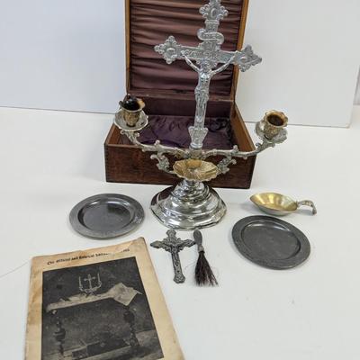 Vintage Catholic Sick Call Home Last Rites Communion Set With Box
